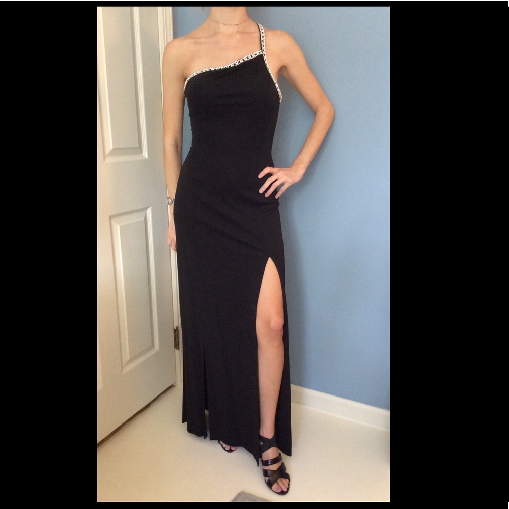 PROM Nicole Bakti one shoulder gown XS diamond blk