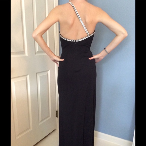 PROM Nicole Bakti one shoulder gown XS diamond blk - Picture 3 of 7