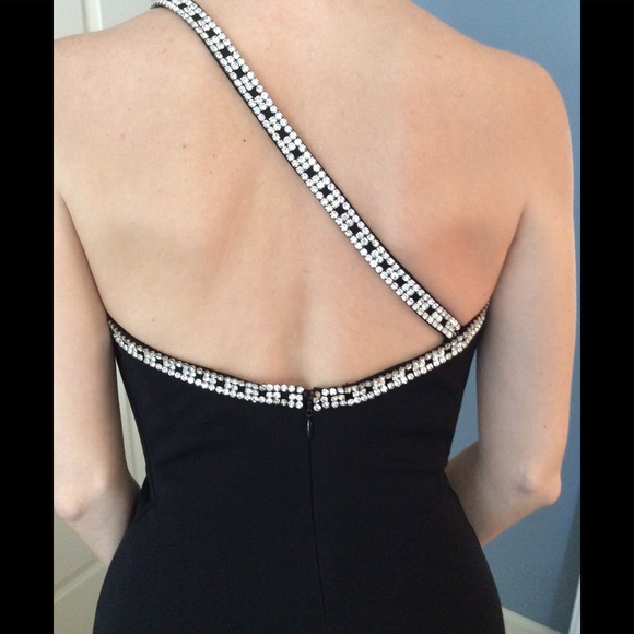 PROM Nicole Bakti one shoulder gown XS diamond blk - Picture 7 of 7