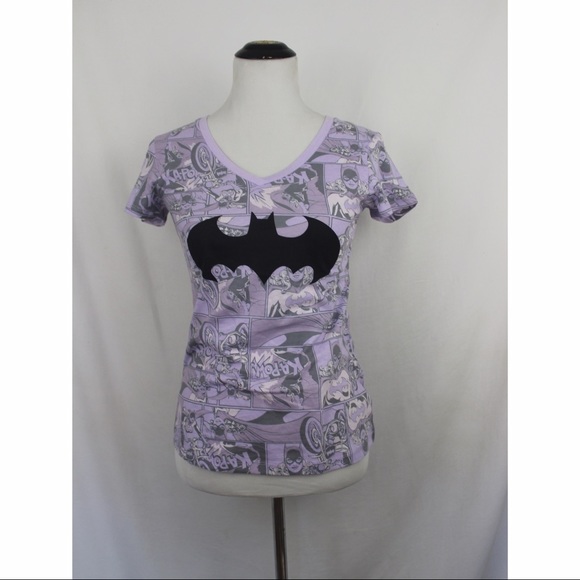 OLD NAVY purple batgirl comic strip v-neck top - Picture 2 of 5