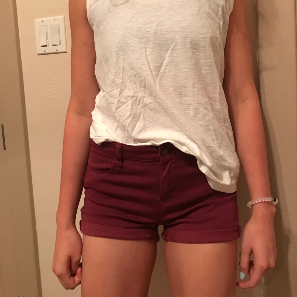 Maroon jean shorts