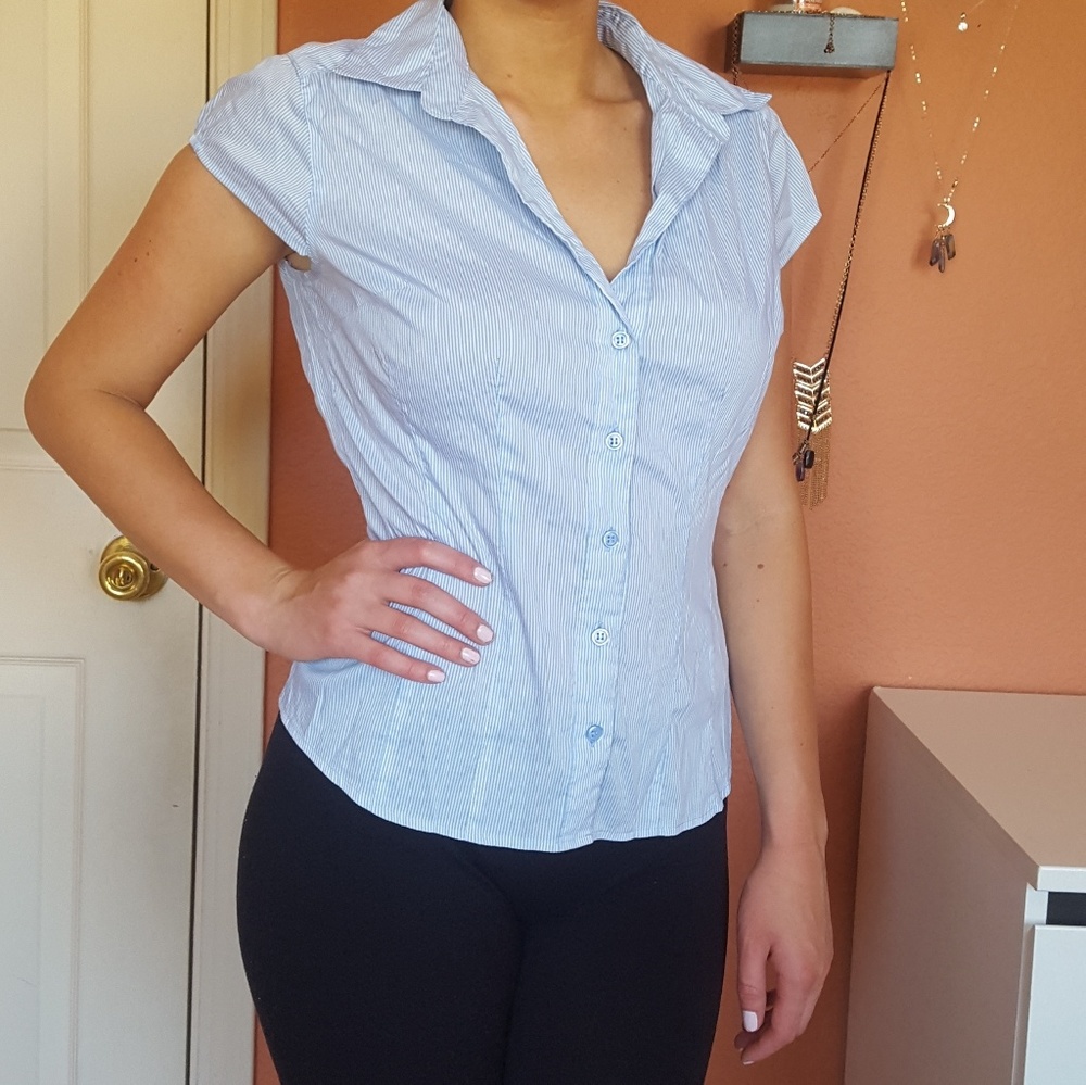 Blue and white striped button down short sleeve