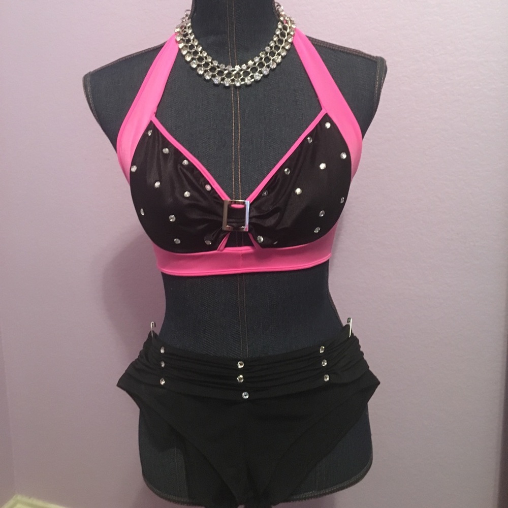 Gorgeous Hot Pink and Black Rhinestone Bikini