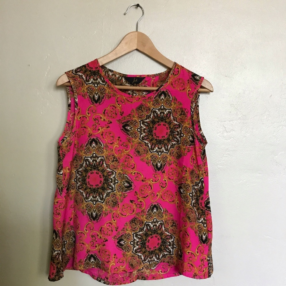 Hot pink/gold sleeveless blouse