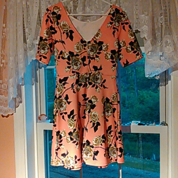 Peach Floral Skater Dress - Picture 3 of 5