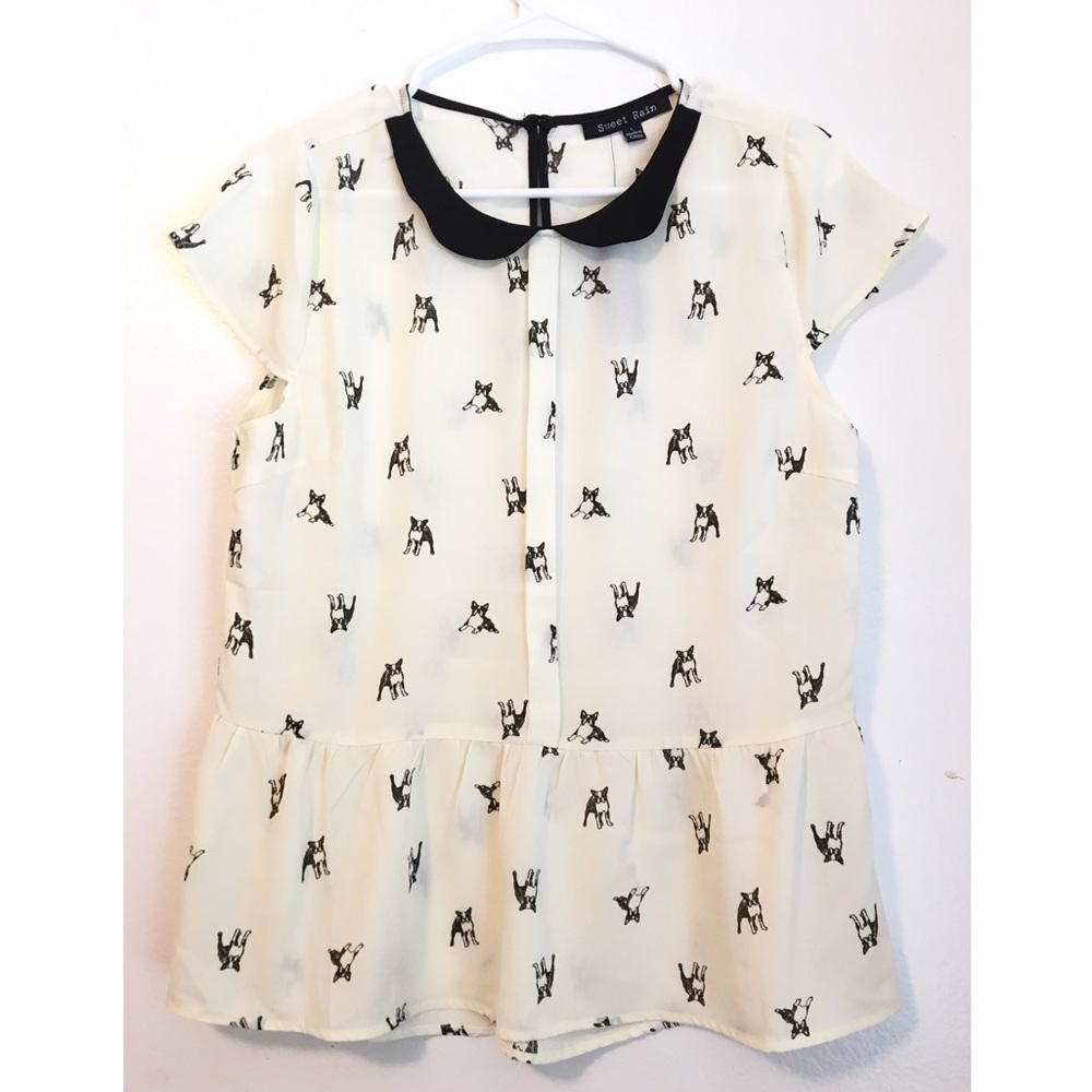 French Bulldog Peter Pan Collared Peplum