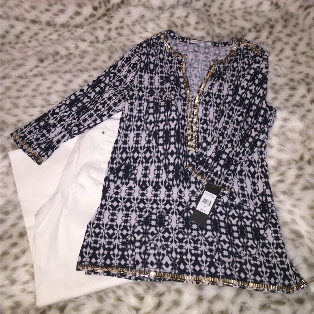 Adrienne Vittadini Embellished Tunic Top