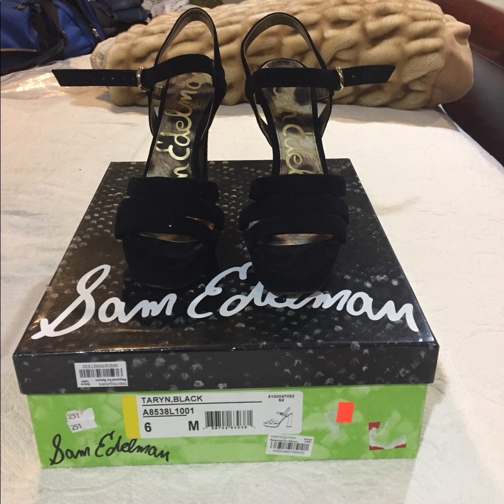 Sam Edelman black suede platform sandal.