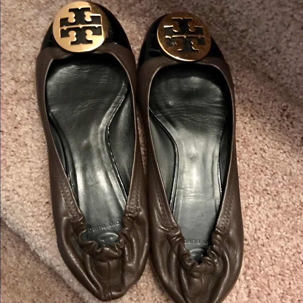 Tori Burch Brown/Black Leather Flats Sz 10 FINAL