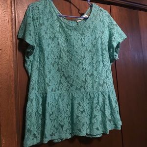 Turquoise lace crop sleeves blouse $8