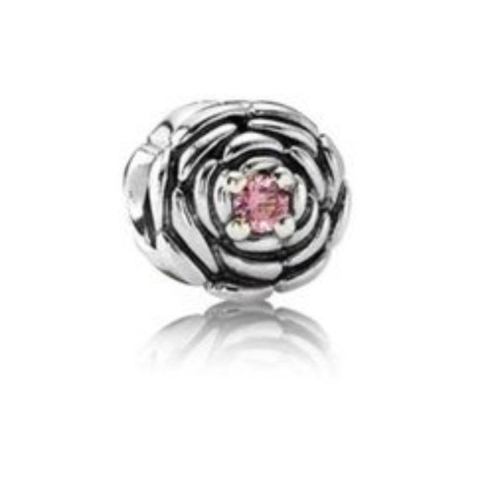 Retired Silver Blooming Rose Pink CZ Pandora Charm