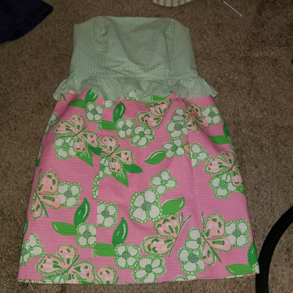 Strapless Lilly Pultizer pretty pink green tootie
