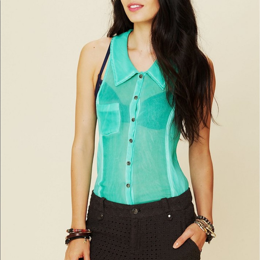 🌸SALE! Free People Sheer Collared Button Down