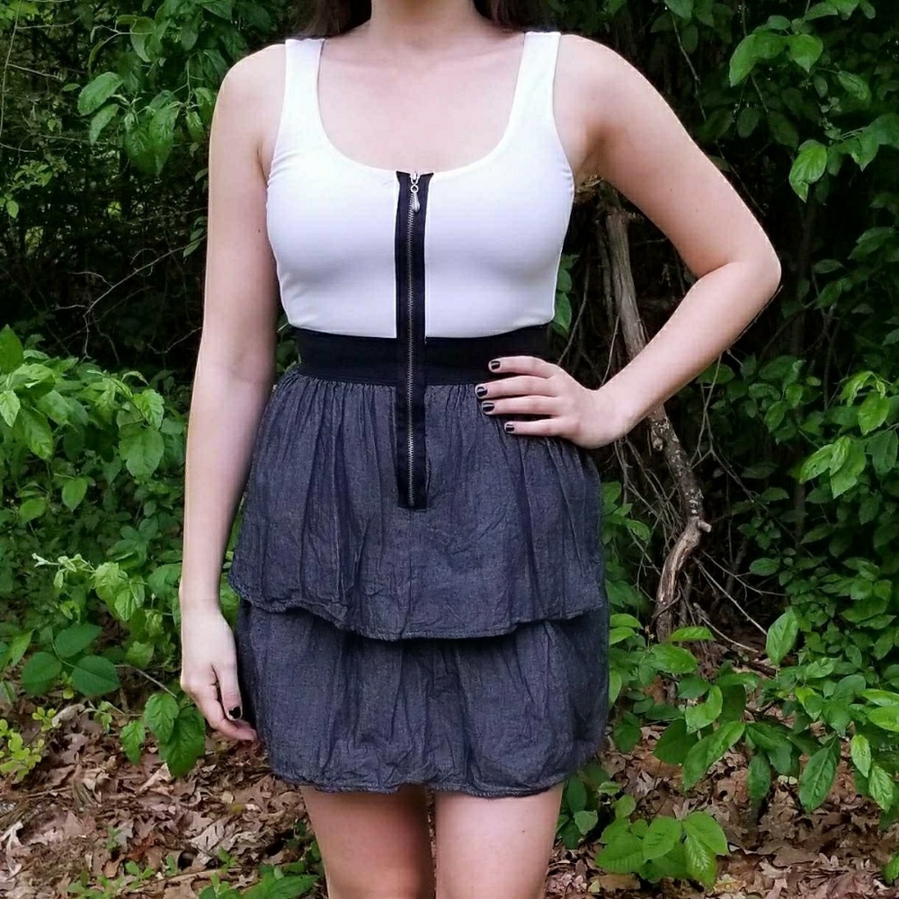 White Front Zipper Mini Dress