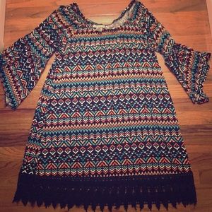 Geometric Lace Trim Dress