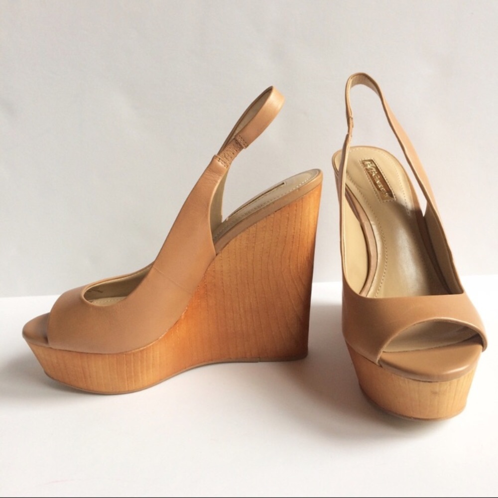 Tan wedge peep toe shoes