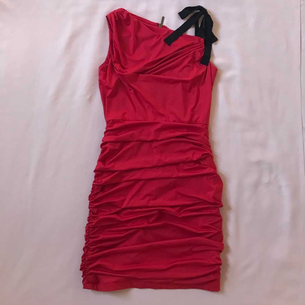 Red ruched Jessica Simpson zipper back dress