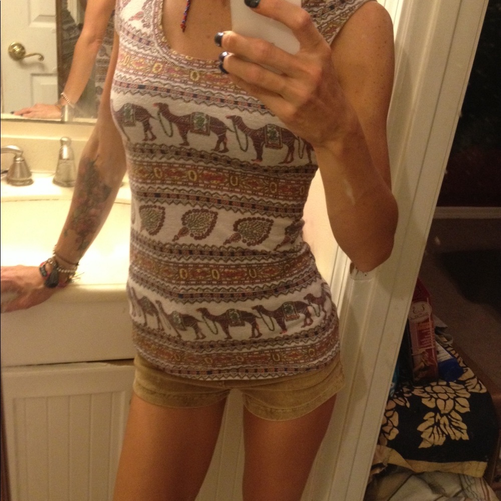 Free people tribal printed cap sleeve top XS