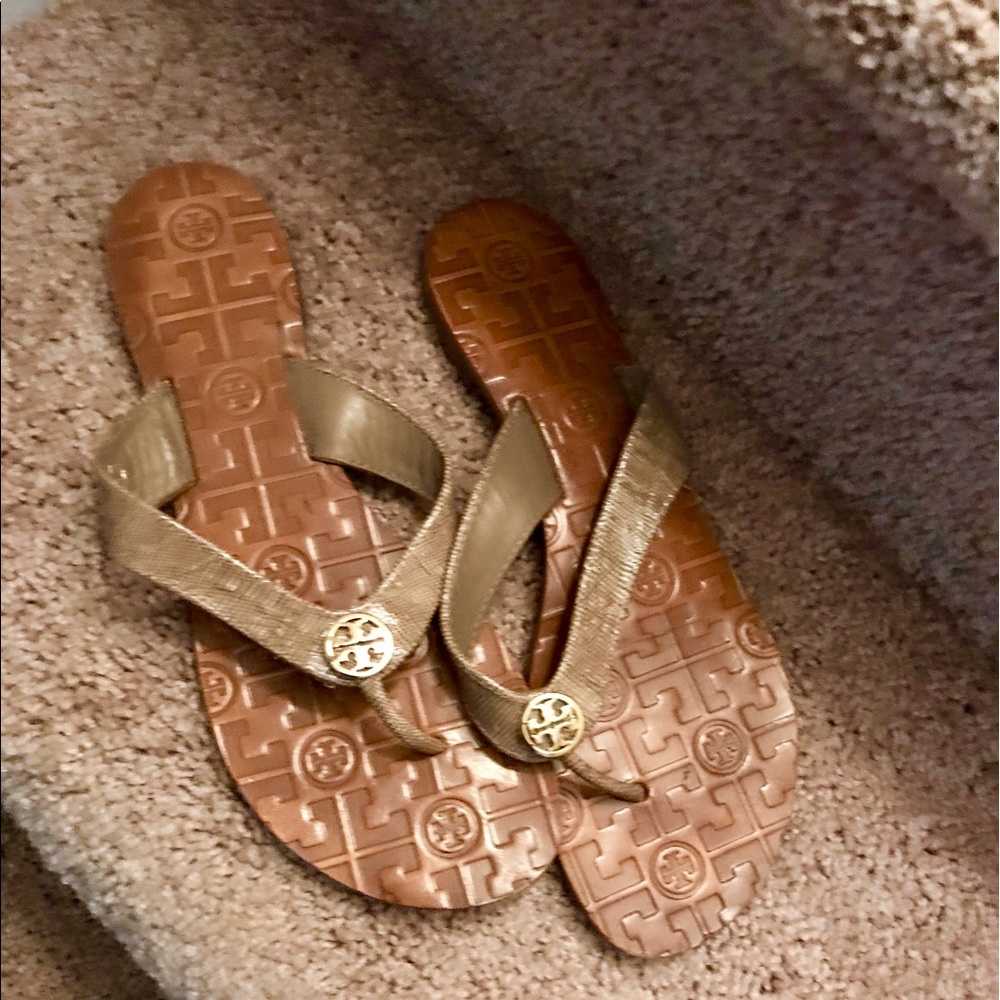 Tori Burch Leather Thong Sandals Size 10 Neutral