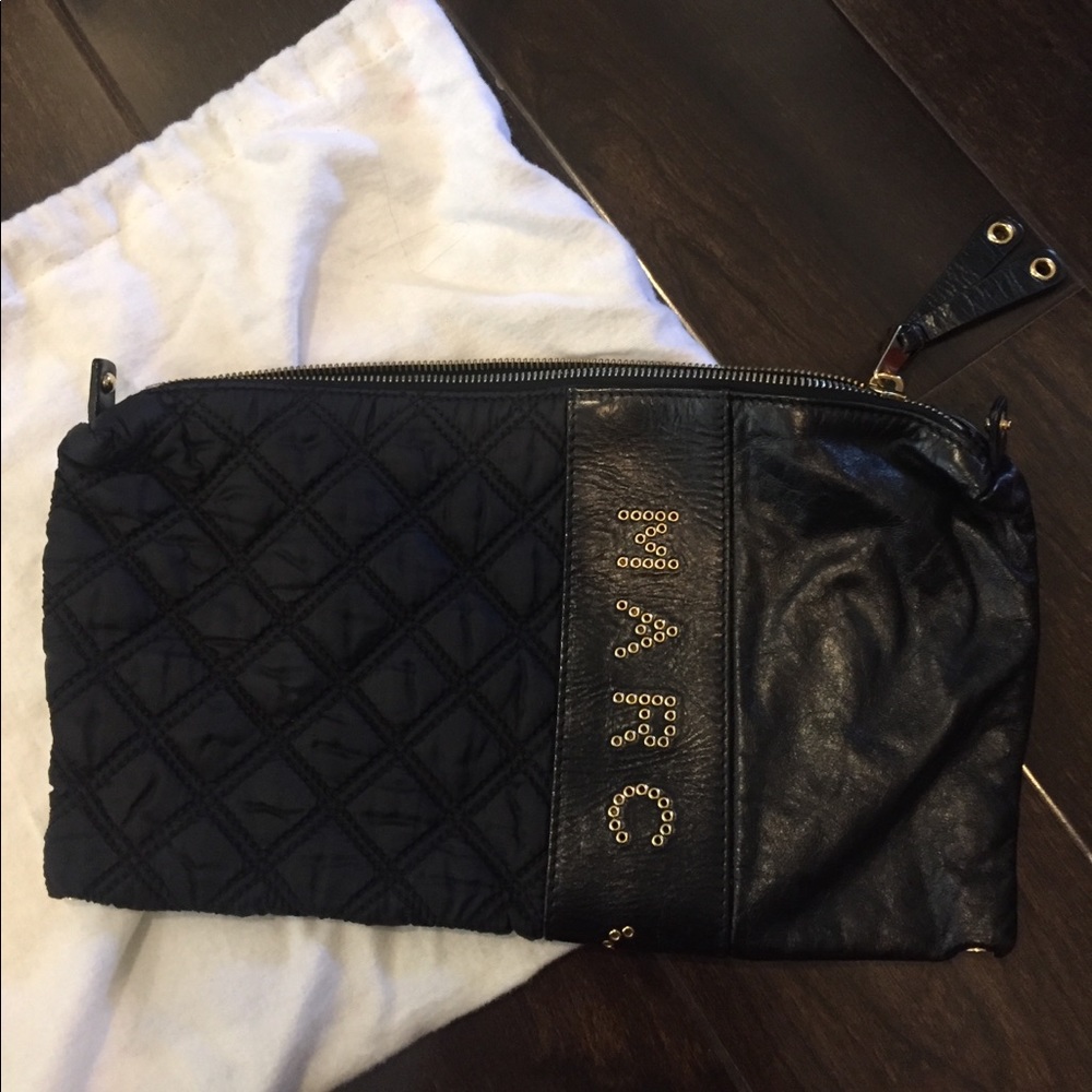 Marc Jacobs black leather and nylon clutch.