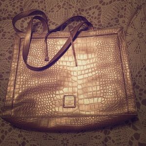 Liz Claiborne gold snakeskin work bag