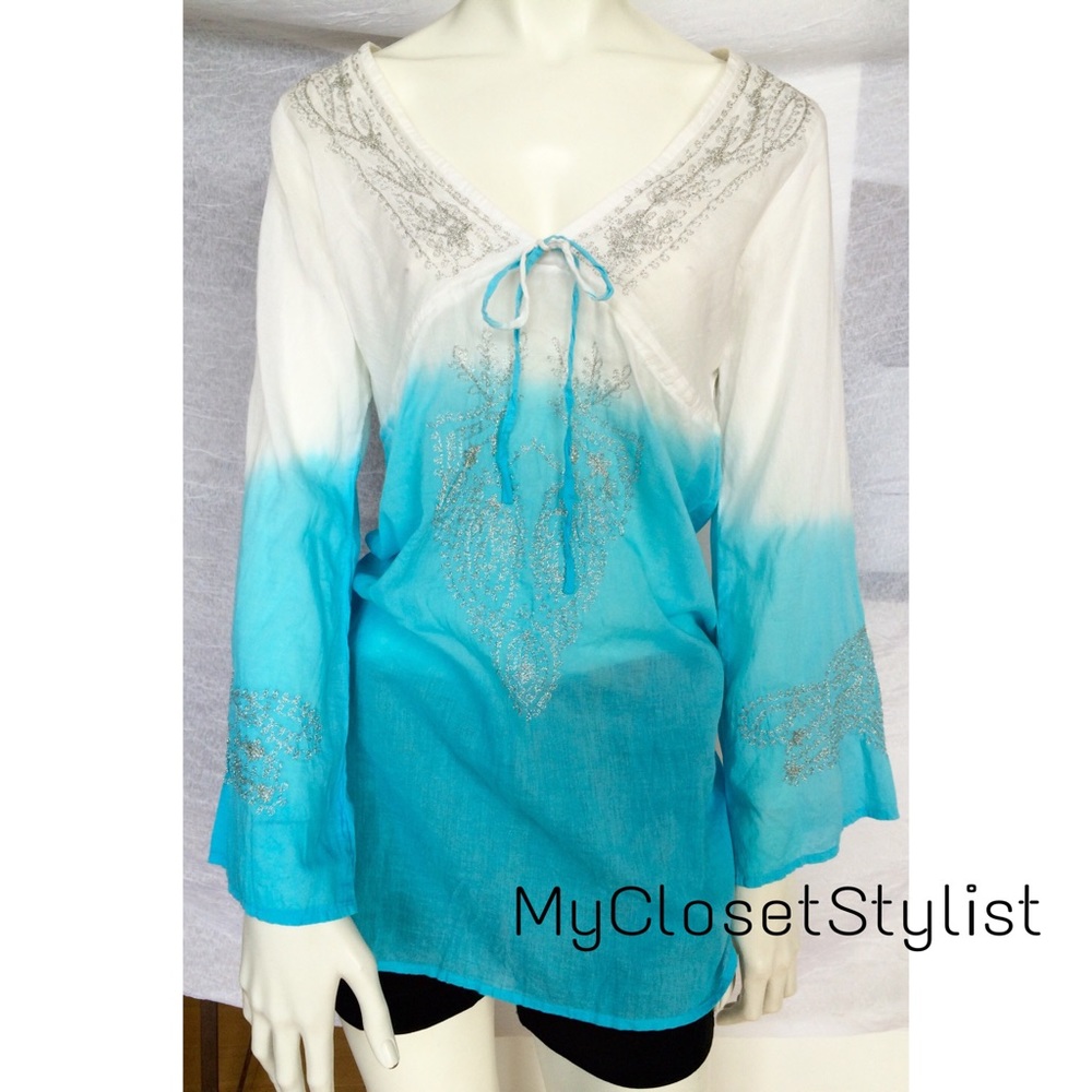OMBRE Cover-Up Tunic Top NWT S Turquoise Blue swim