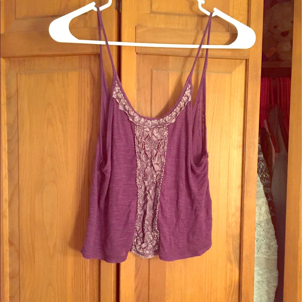 NWOT purple open back tank with lace front