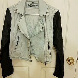 Bulkhead black denim jacket with leather sleeves