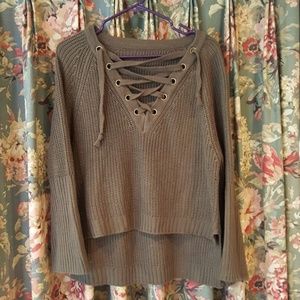 Lace up knit pull over