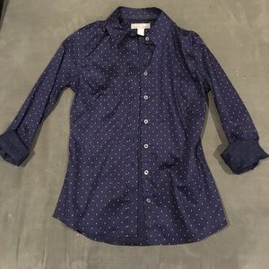 No-iron Blue with Pink Polka Dot Blouse