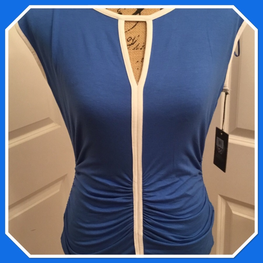 Vince Camuto Ruched Contrast Cap Sleeve Top NWT S