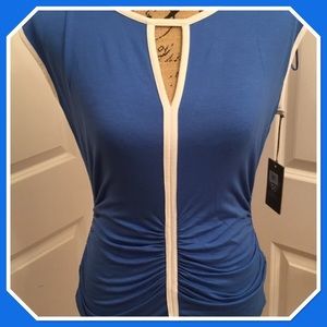 Vince Camuto Ruched Contrast Cap Sleeve Top NWT S