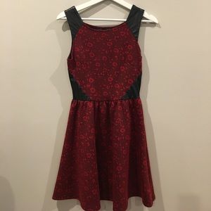 Red floral dress with leather details