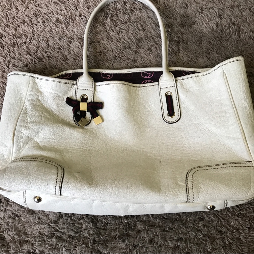 White Leather Gucci Tote