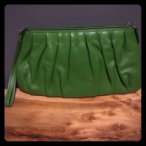 Barneys New York Green Leather Clutch