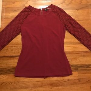 Express Lace Sleeve Zipper Back Top