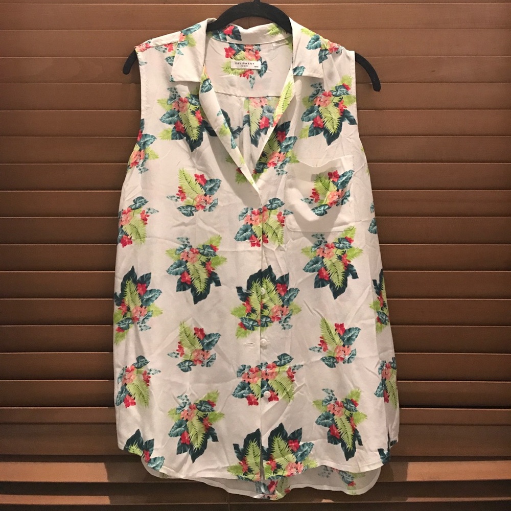 Super fun tropical-themed silk button down blouse