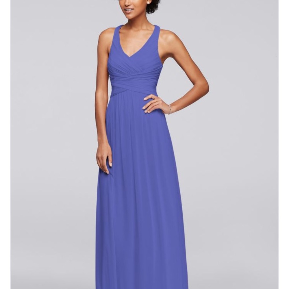 Mesh Long Bridesmaid Dress with Crisscross Back