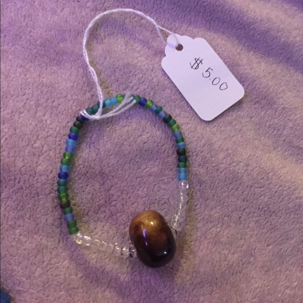 Glass bead and Wood Elastic Bracelet
