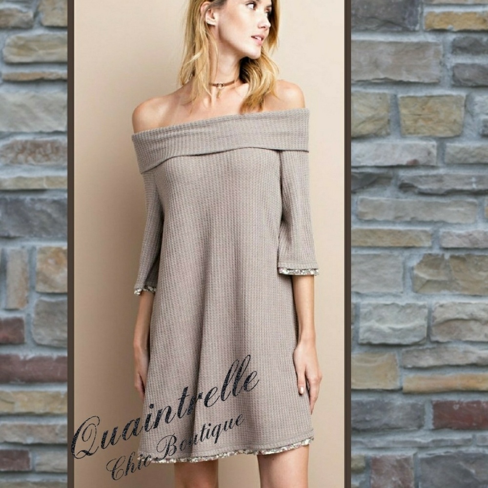 S & L LEFT🌺SOFT EMBRACE MOCHA OFF SHOULDER DRESS