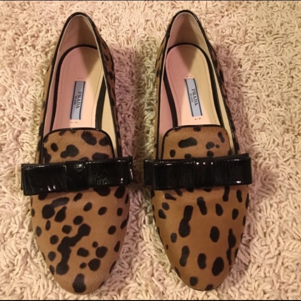 Prada Cheetah Bow Loafer Flats