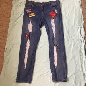 90s inspires distressed pant with fun patches
