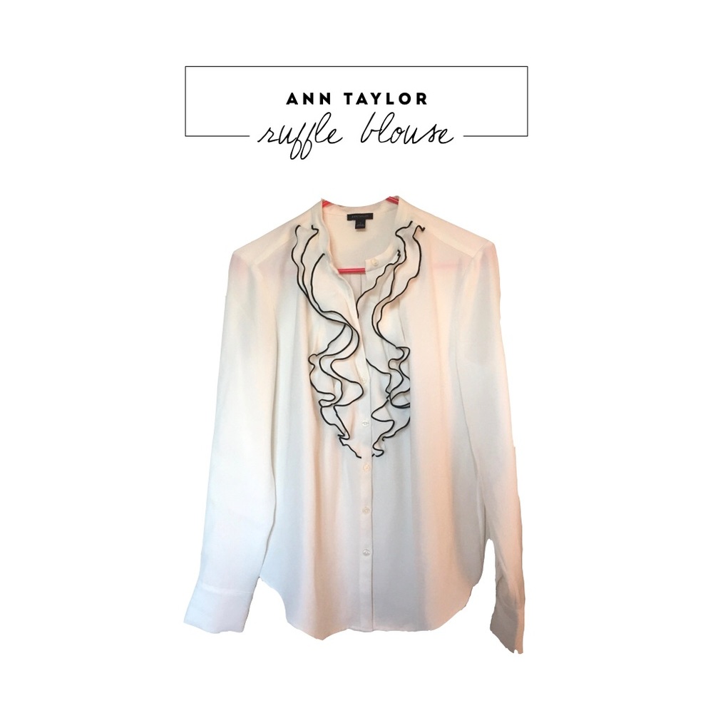Ann Taylor Black and White Ruffle Blouse