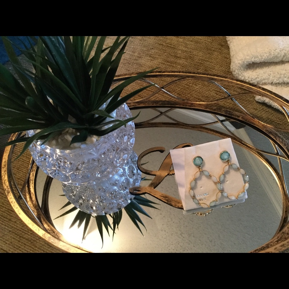 Mint Green & Pink Gold Tone Costume Earrings