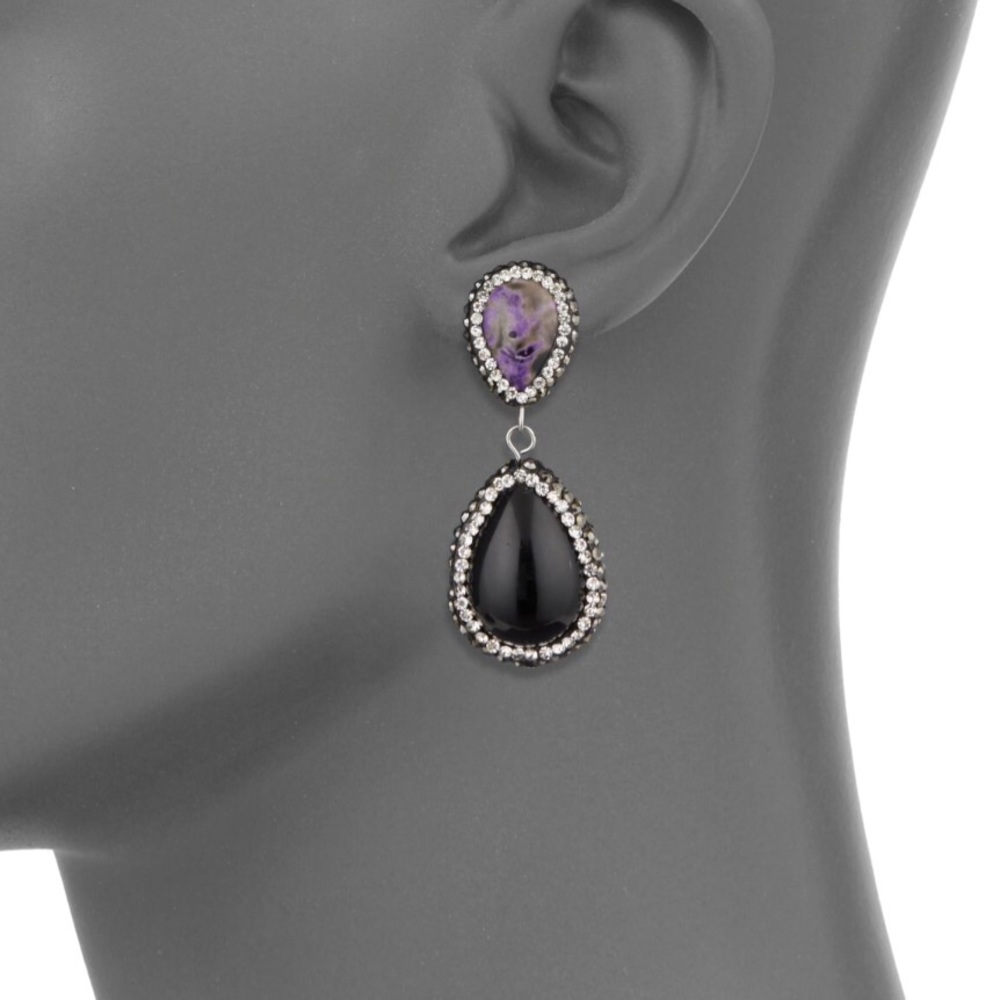 Kevia Purple Jade Crystal Studded Drop Earrings - Picture 2 of 2