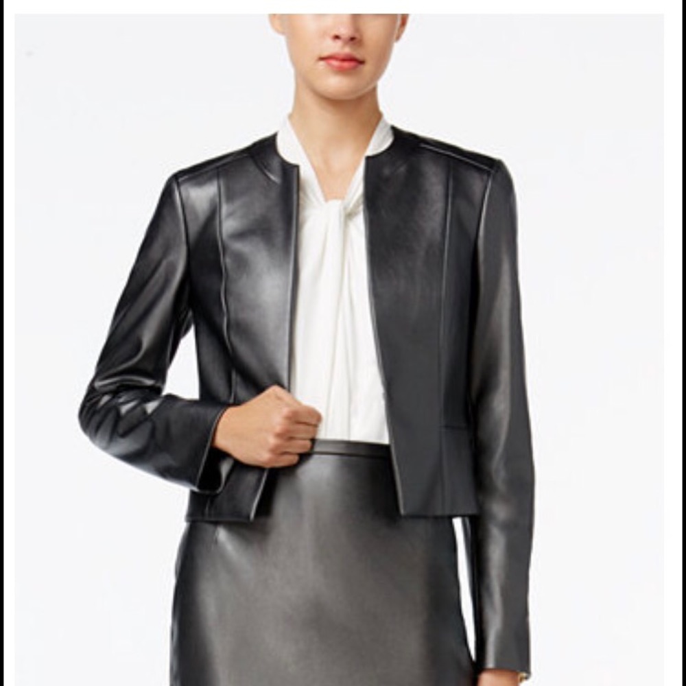 Tommy Hilfiger faux-leather open-front blazer