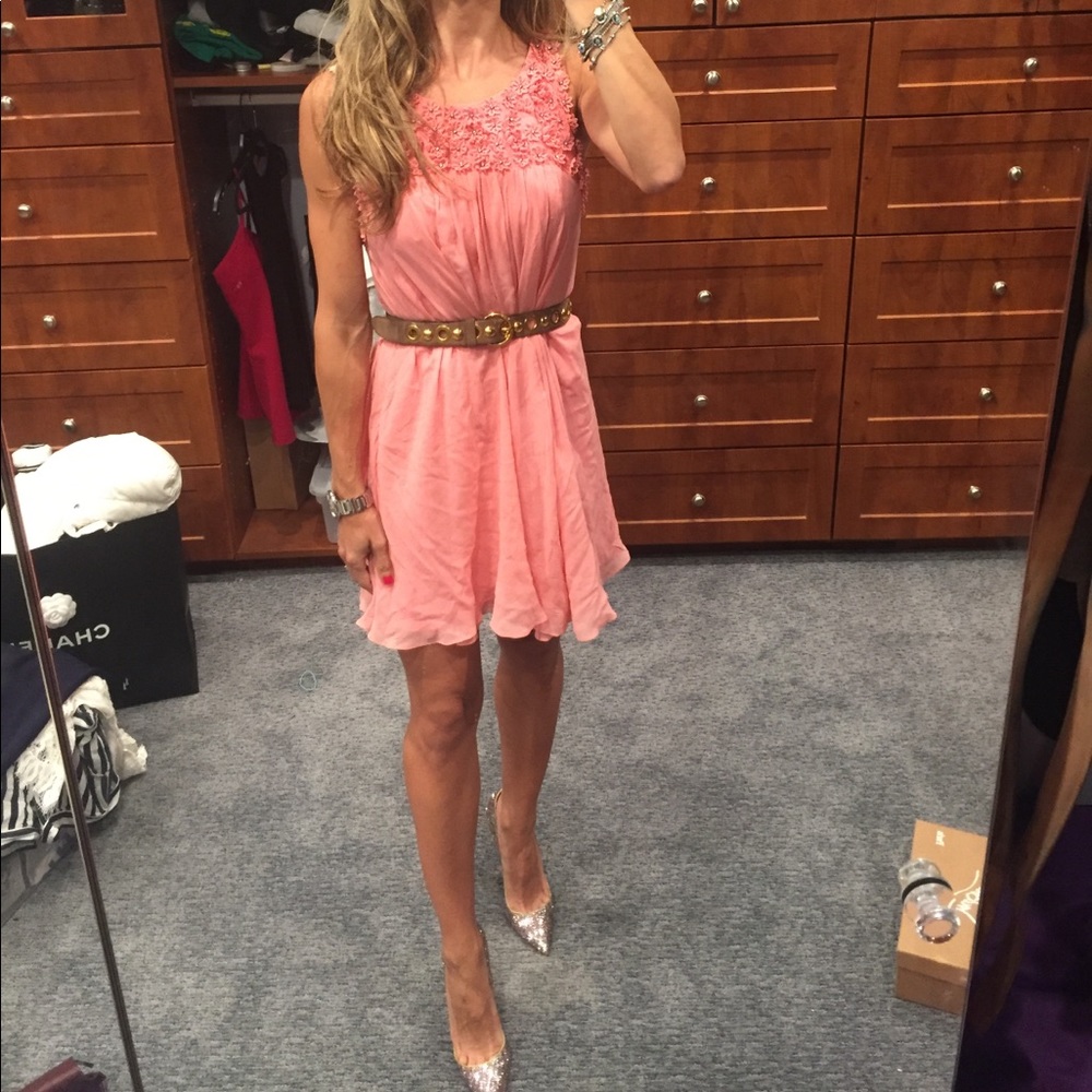 Betsey Johnson Pink dress with flower rhinestones