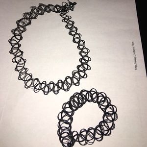 Vintage 90s Black Plastic Fake Tatoo Choker Arm Wrap Accessory Set
