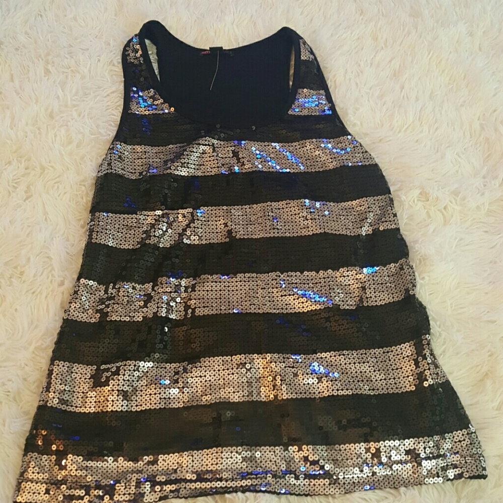 Black and Sliver Sequence Tank top