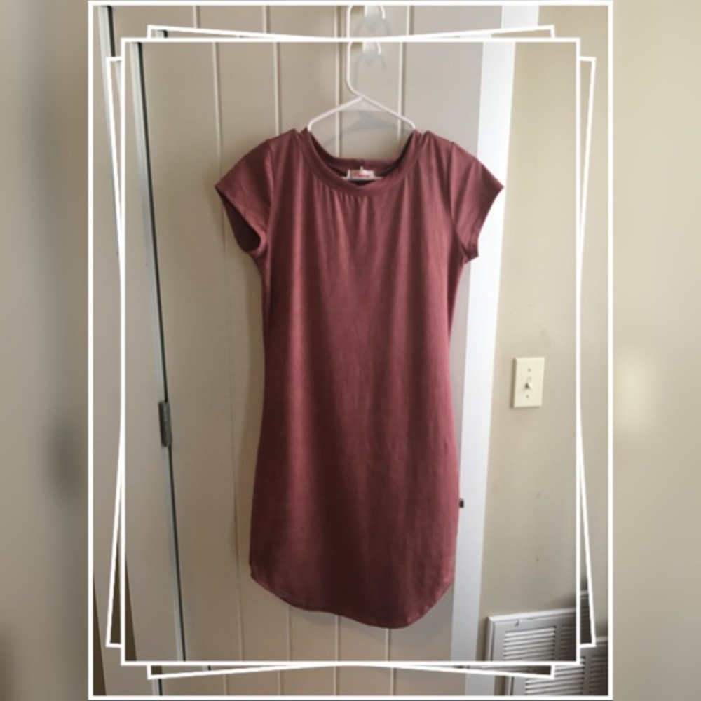Sexy dusty rose mauve stretchy suede mini dress